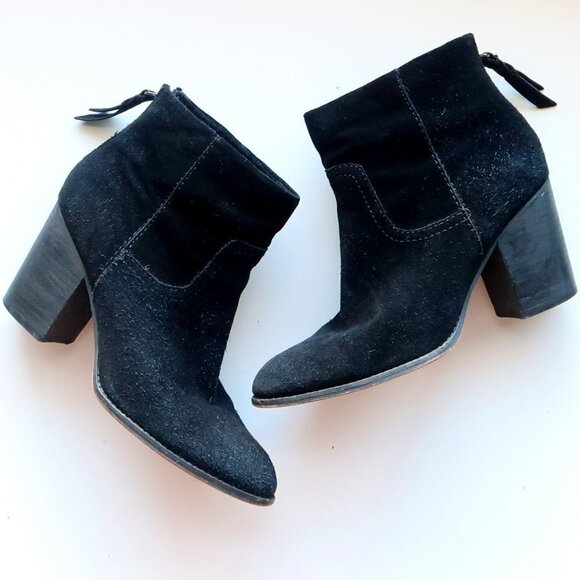 Splendid Anthropologie Black Suede Leather Block Heel Ankle Boots Booties 9.5 - Picture 15 of 15